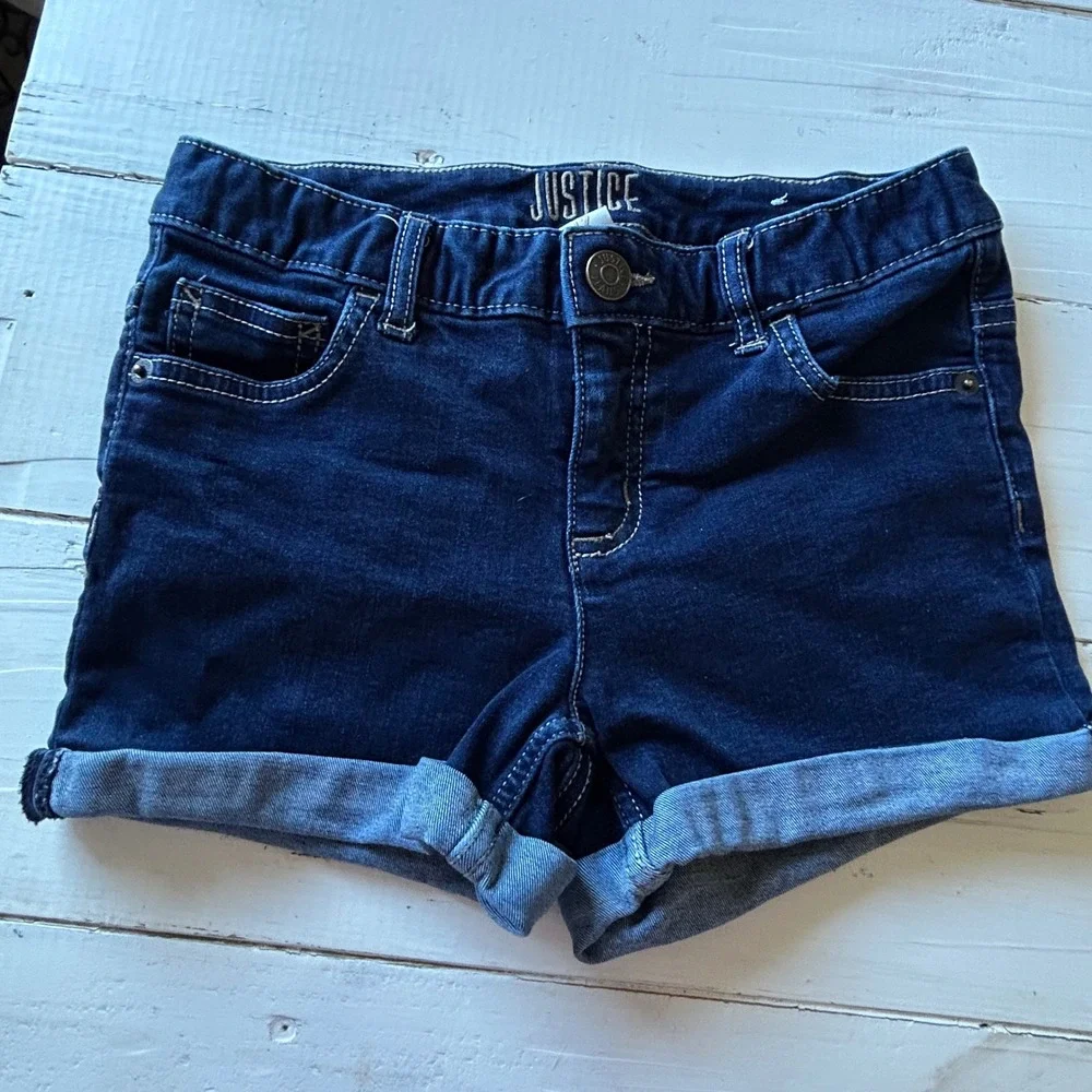 Justice Girls Denim Shorts Bundle Size 12 Lot of 4 White Blue Sequin Pocket Hem